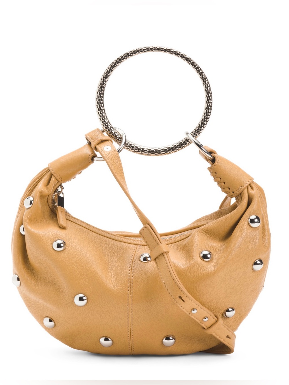 🩶WALTER BAKER LEATHER STUDDED SMALL HOBO W/ RING HANDLE & STRAP - NWT🩶